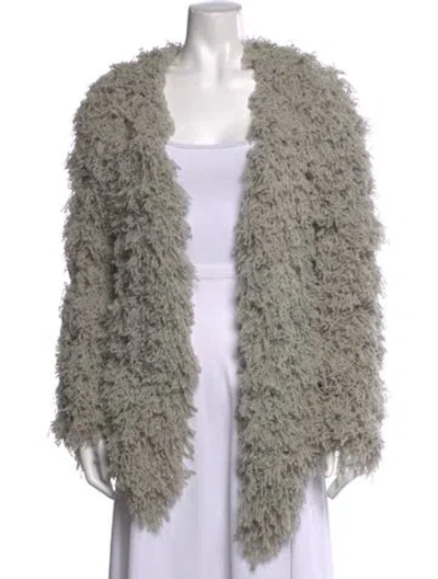 Pre-owned Ryan Roche Cashmere Open Front Sweater In Grey