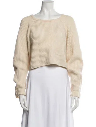 Pre-owned Ryan Roche Cashmere Scoop Neck Sweater In White