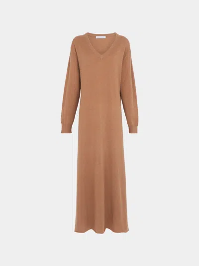 Ryan Roche Cashmere V-neck Long Dress Size: L In Brown