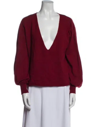 Pre-owned Ryan Roche Cashmere V-neck Blouse In Red