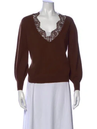 Pre-owned Ryan Roche Cashmere V-neck Sweater In Brown
