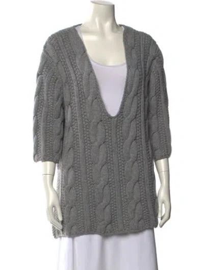 Pre-owned Ryan Roche Cashmere V-neck Sweater In Gray