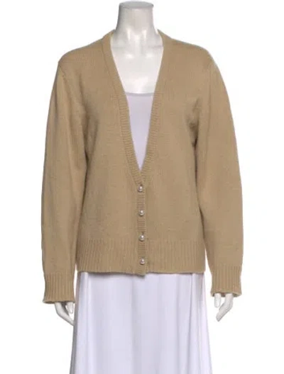 Pre-owned Ryan Roche Cashmere V-neck Sweater In Neutral