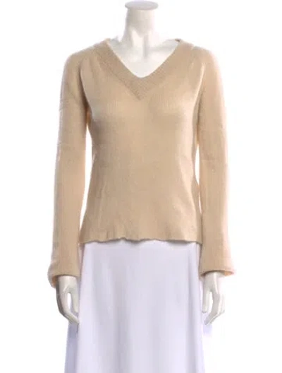 Pre-owned Ryan Roche Cashmere V-neck Sweater In Neutral