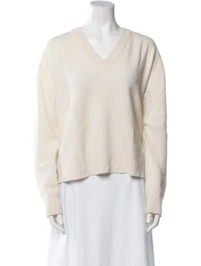 Pre-owned Ryan Roche Cashmere V-neck Sweater In Neutral