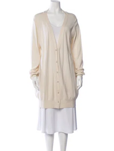 Pre-owned Ryan Roche Cashmere V-neck Sweater In Neutrals