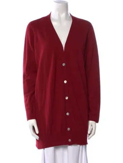 Pre-owned Ryan Roche Cashmere V-neck Sweater In Red