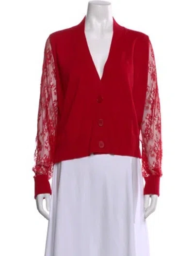 Pre-owned Ryan Roche Cashmere V-neck Sweater In Red