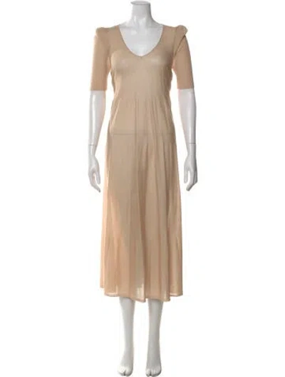 Pre-owned Ryan Roche Scoop Neck Long Dress In Neutral