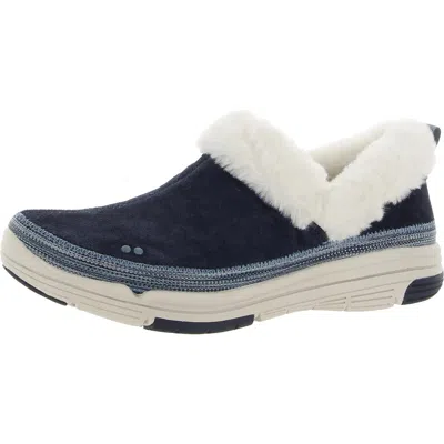 Ryka Awaken Womens Suede Faux Fur Slip-on Sneakers In Blue
