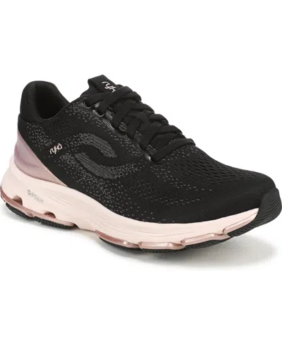 Ryka Premium Women's Devo Stride Lace-up Sneakers In Black,blush Knit Mesh