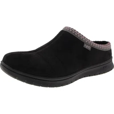 Ryka Stellar Womens Embroidered Faux Fur Slip-on Sneakers In Black Microfiber Fabric