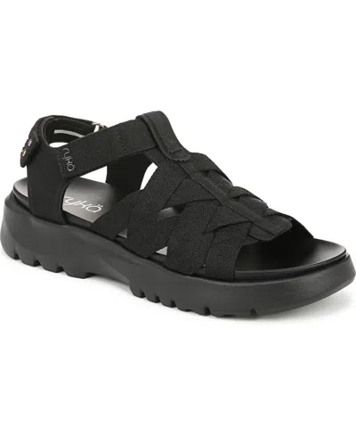 Ryka Women's Blissful Fisherman Sport Sandals In Black Stretch Fabric