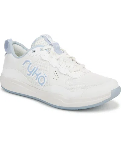 Ryka Women's Court Agility Cross Training Lace Up Sneakers In White,blue Mesh Fabric