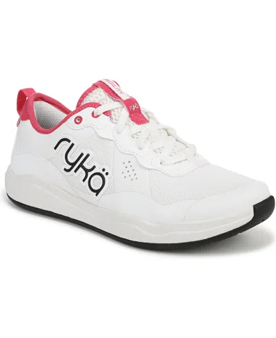Ryka Women's Court Agility Cross Training Lace Up Sneakers In White,pink Mesh Fabric