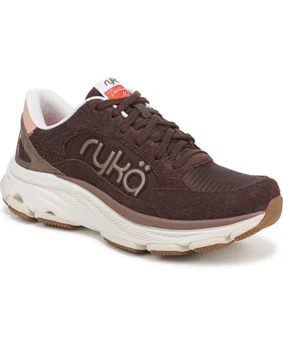 Ryka Women's Devotion X Max Classic Walking Sneakers In Chicory Brown Mesh,suede,faux Leather