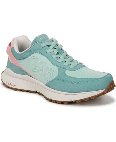 Ryka Women's Jog On Slip On Bungee Sneakers In Nile Blue Fabric,faux Suede