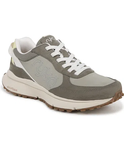 Ryka Women's Jog On Slip On Bungee Sneakers In Vetiver Green Fabric,faux Suede