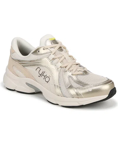 Ryka Women's Skylift Lace Up Walking Sneakers In Gold Metallic Mesh,leather,faux Leather