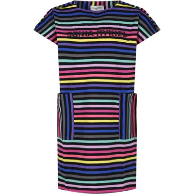 Rykiel Enfant Kids' Black Dress For Girl With Logo In Multicolor