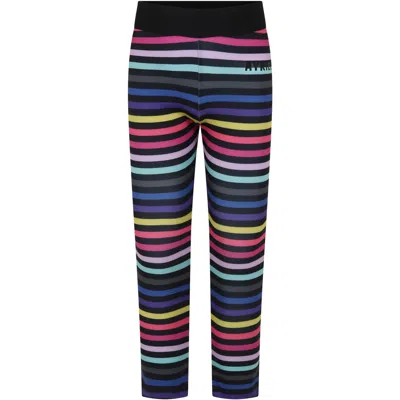 Rykiel Enfant Kids' Black Leggings For Girl With Logo In Multicolor