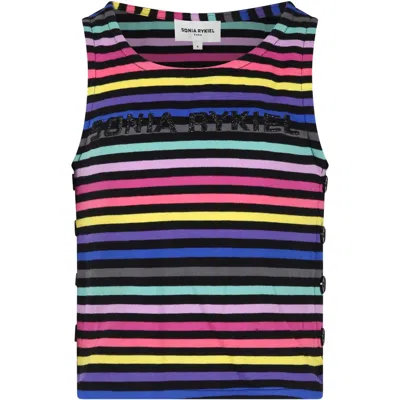 Rykiel Enfant Kids' Black Tank Top For Girl With Logo In Multicolor