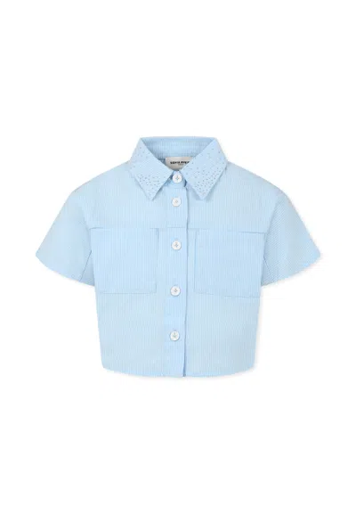 Rykiel Enfant Kids' Light Blue Crop Shirt For Girl With Logo
