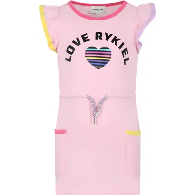 Rykiel Enfant Kids' Pink Dress For Girl With Logo And Heart