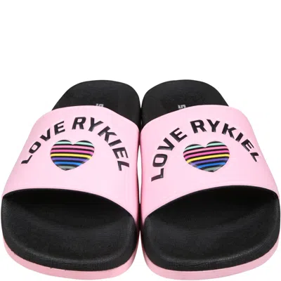 Rykiel Enfant Kids' Pink Slippers For Girl With Logo And Heart In Multicolor