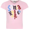 RYKIEL ENFANT PINK T-SHIRT FOR GIRL WITH LOGO AND SEQUINS