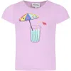 RYKIEL ENFANT PURPLE T-SHIRT FOR GIRL WITH PRINT AND LOGO