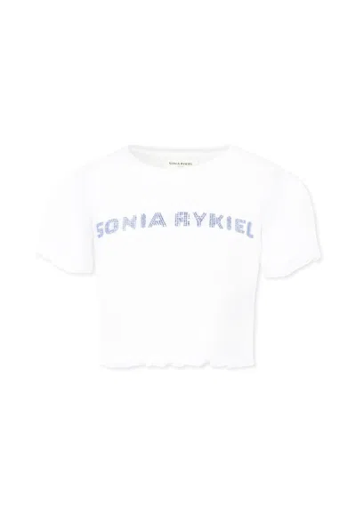 Rykiel Enfant Kids' White Crop T-shirt For Girl With Logo