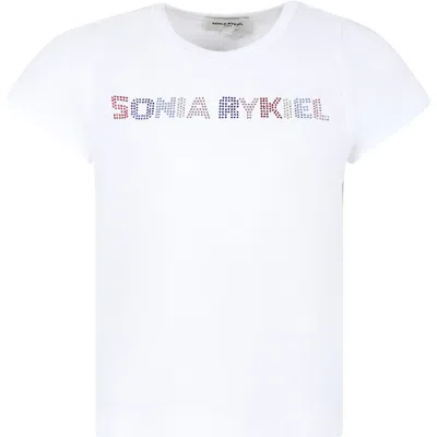 Rykiel Enfant Kids' White T-shirt For Girl With Logo And Rhinestone