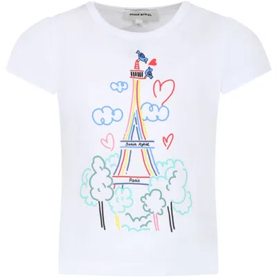 Rykiel Enfant Kids' White T-shirt For Girl With Tour Eiffel Print