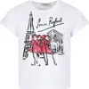 RYKIEL ENFANT WHITE T-SHIRT FOR GIRL WITH TOUR EIFFEL PRINT AND RHINESTONES