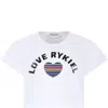 RYKIEL ENFANT WHITECROP T-SHIRT FOR GIRL WITH LOGO AND HEART