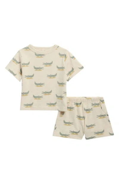 Rylee + Cru Babies'  Alligator Print Cotton T-shirt & Shorts Set In Neutral