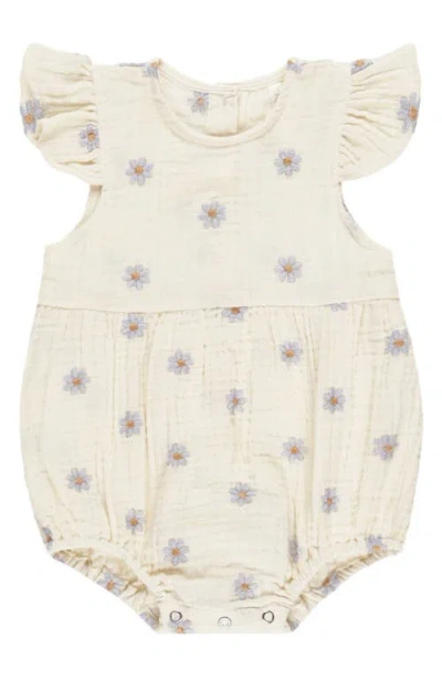 Rylee + Cru Babies'  Amelia Daisy Embroidered Organic Cotton Gauze Bubble Romper In Natural