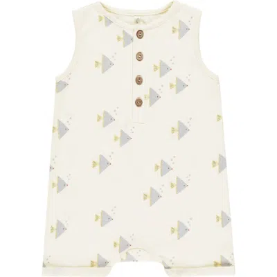 Rylee + Cru Babies'  Angel Fish Print Henley Romper In Ivory