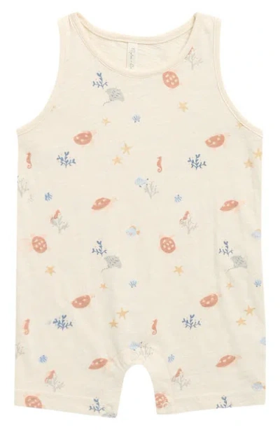 Rylee + Cru Babies'  Aquatic Print Sleeveless Cotton Romper In Brown
