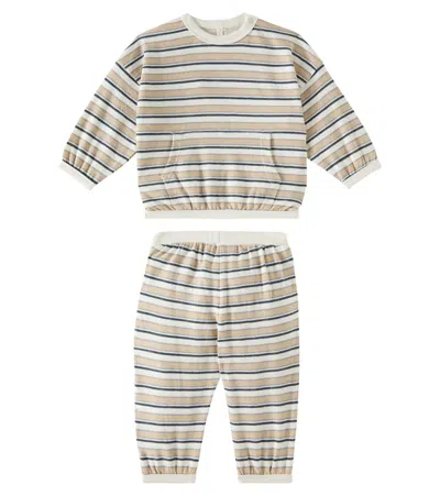 Rylee + Cru Baby Striped Cotton Sweatshirt And Sweatpants Set In Neutrals