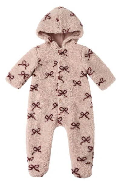 Rylee + Cru Babies'  Bows Hooded Faux Shearling Bunting In Pink