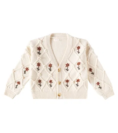 Rylee + Cru Kids' Boxy Embroidered Cardigan In Beige