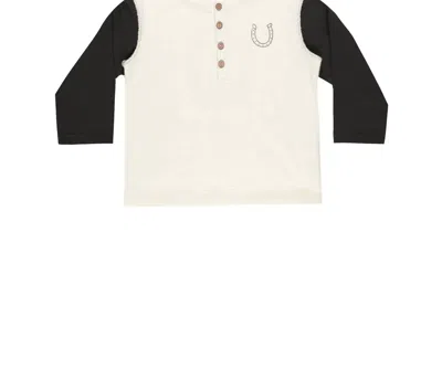 Rylee + Cru Kids' Boy's Henley Long Sleeve Tee In Good Luck In Neutral