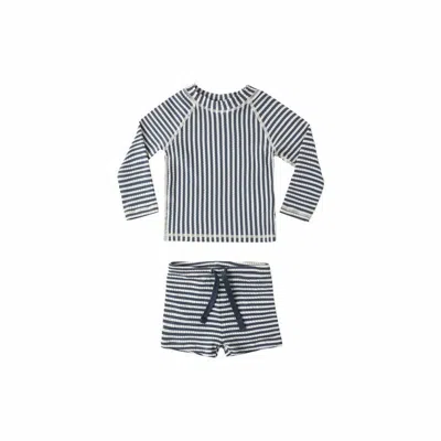 Rylee + Cru Kids' Boys Rashguard Swim Set In Navy Stripe In Black
