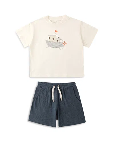 Rylee + Cru Boys' Relaxed Tug Boat Tee & Shorts Set - Baby In Brown