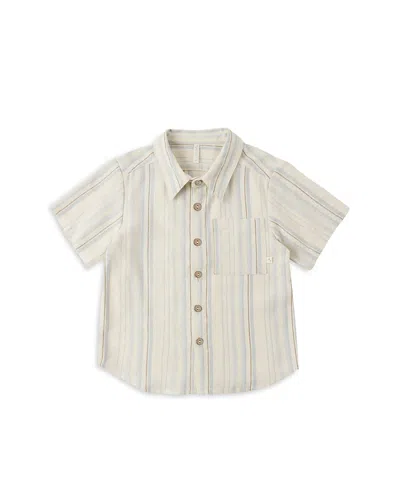 Rylee + Cru Boys' Striped Collared Short Sleeved Shirt - Little Kid In White