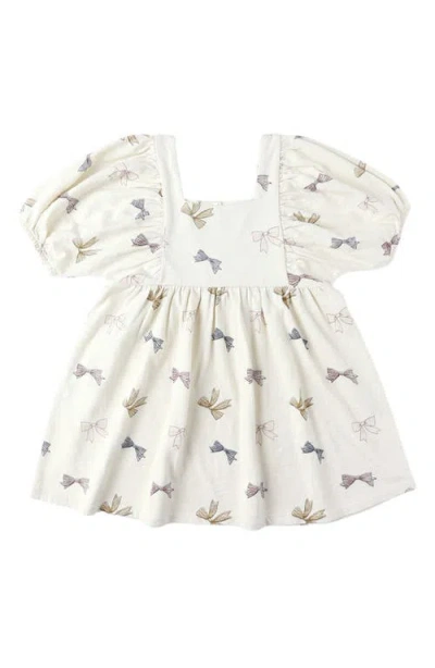 Rylee + Cru Babies'  Brea Bow Print Empire Waist Dress In White