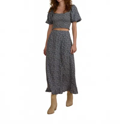 Rylee + Cru Button Slit Skirt In Blue Floral In Gray