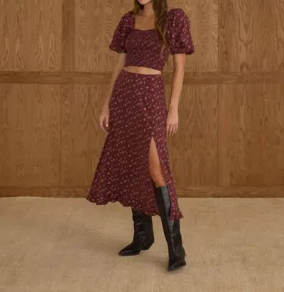 Rylee + Cru Button Slit Skirt In Harvest Berry In Burgundy